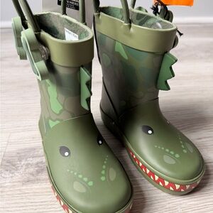 Kids Green Dinosaur Rain Boots